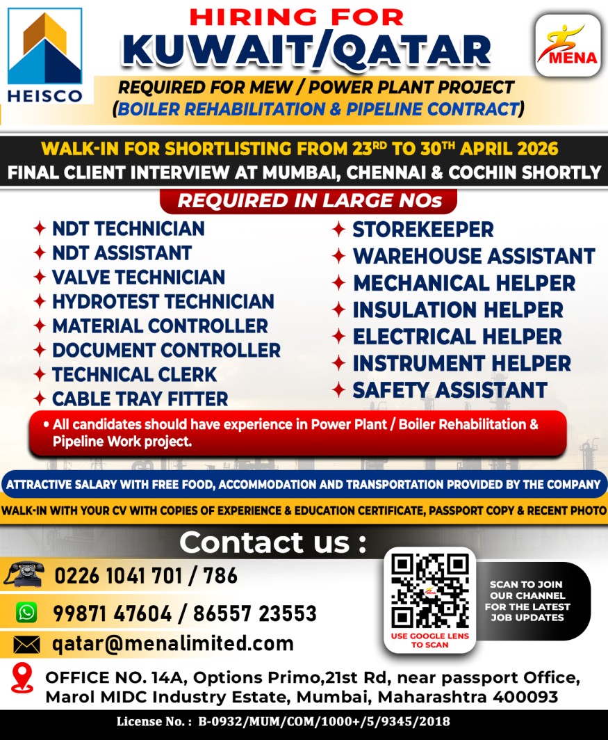 Urgent Hiring for Kuwait/ Qatar