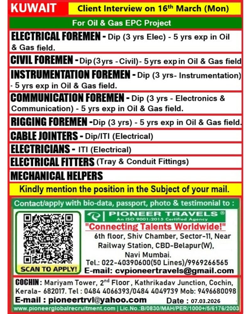 Urgent Hiring for Kuwait