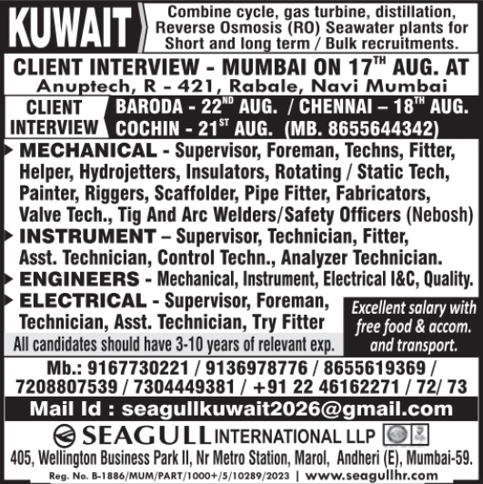 Urgent Hiring for Kuwait