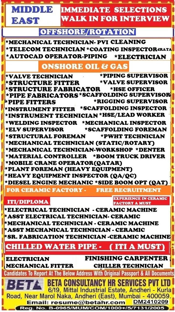 Urgent Hiring for Middle East