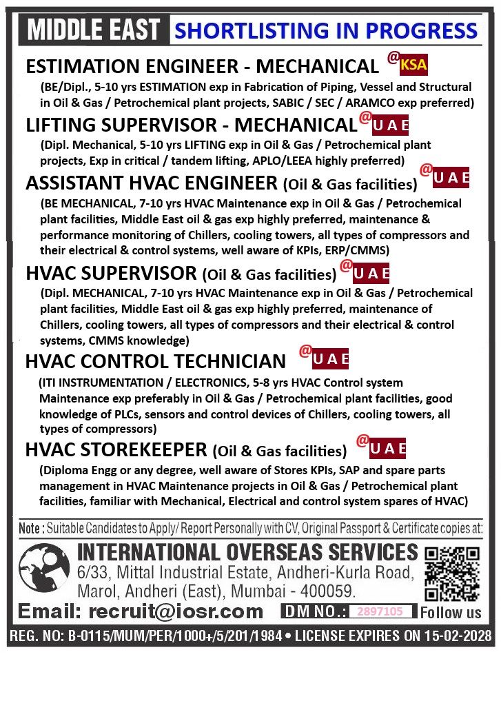 Urgent Hiring for Middle East