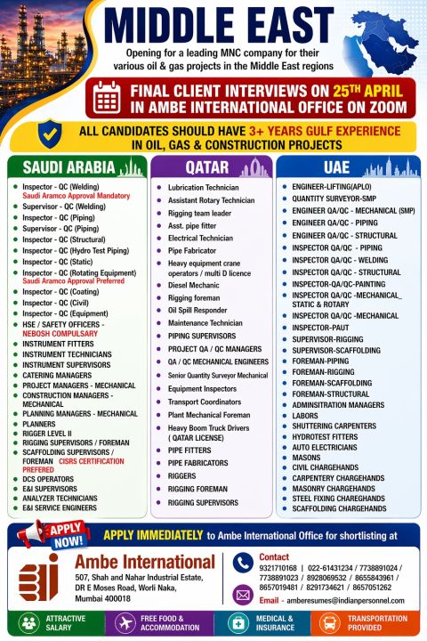 Urgent Hiring for Middle East