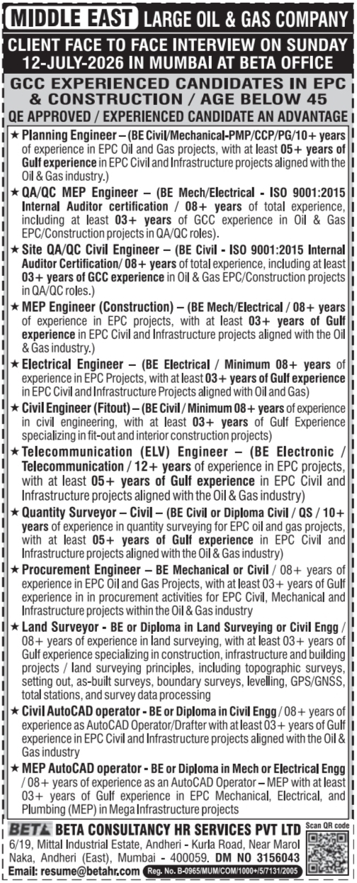 Urgent Hiring for Middle East