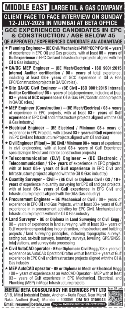 Urgent Hiring for Middle East