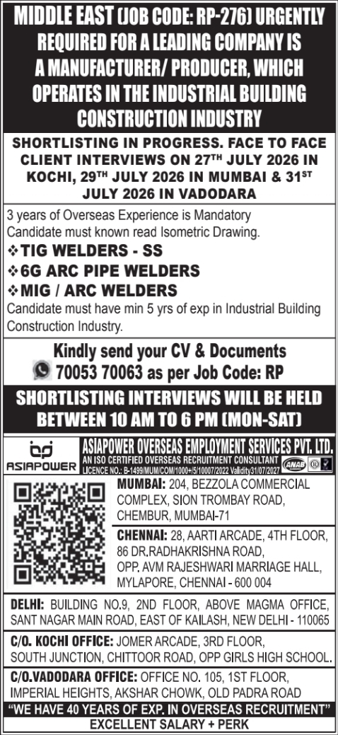 Urgent Hiring for Middle East