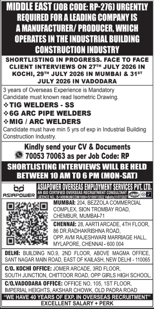 Urgent Hiring for Middle East