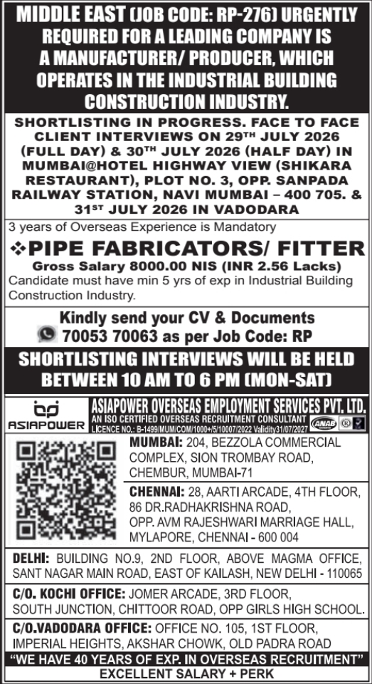 Urgent Hiring for Middle East