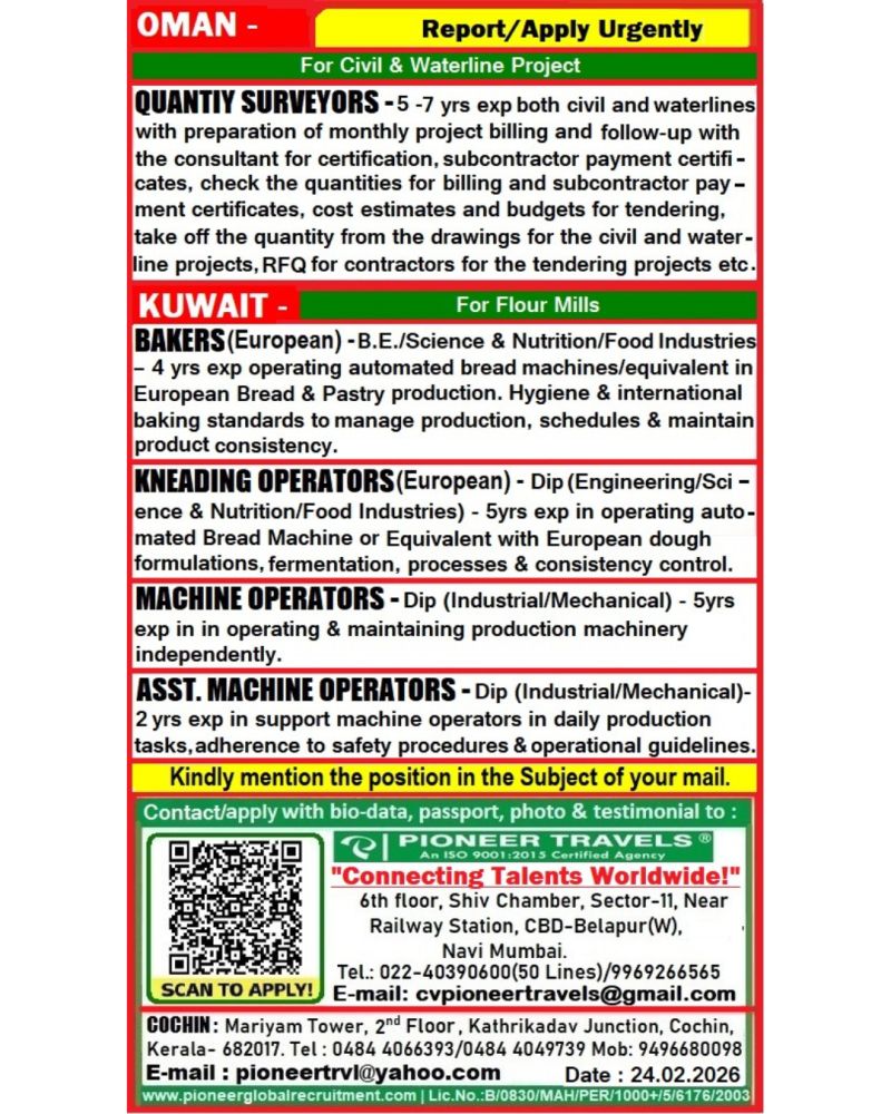 Urgent Hiring for Oman & Kuwait