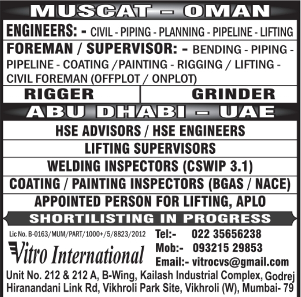 Urgent Hiring for Oman & UAE