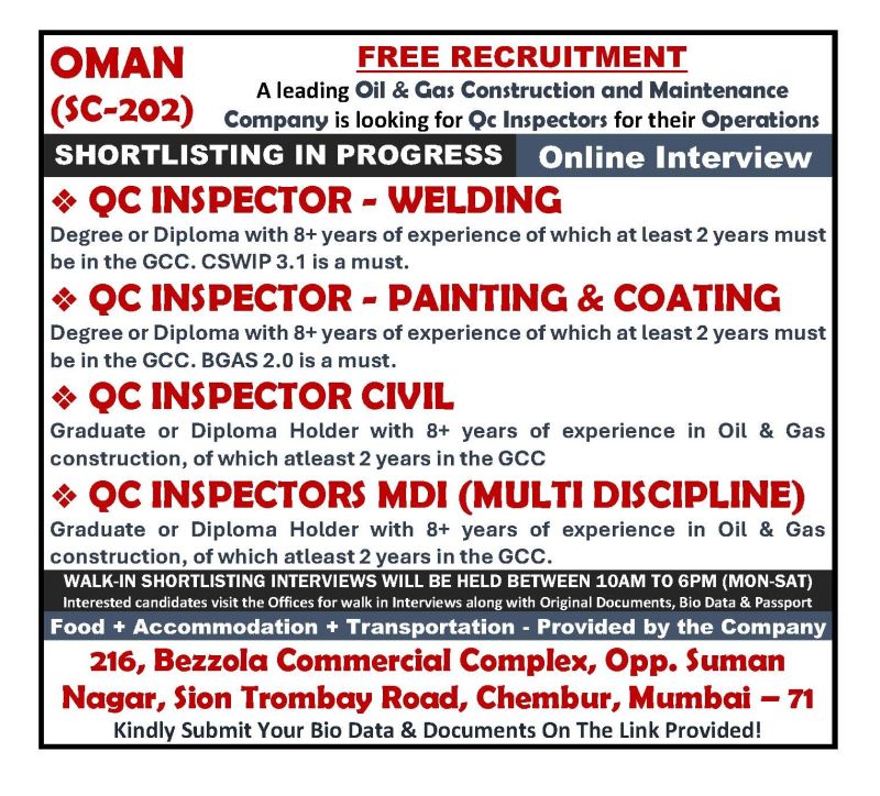 Urgent Hiring for Oman