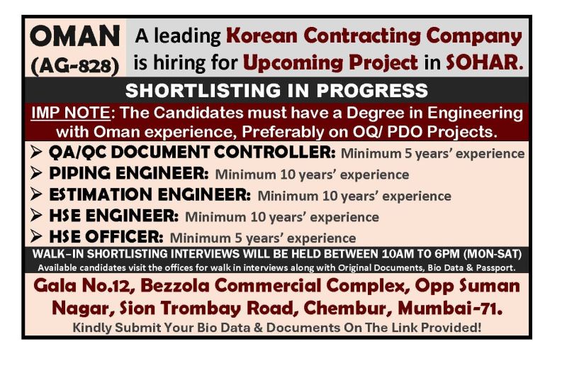 Urgent Hiring for Oman