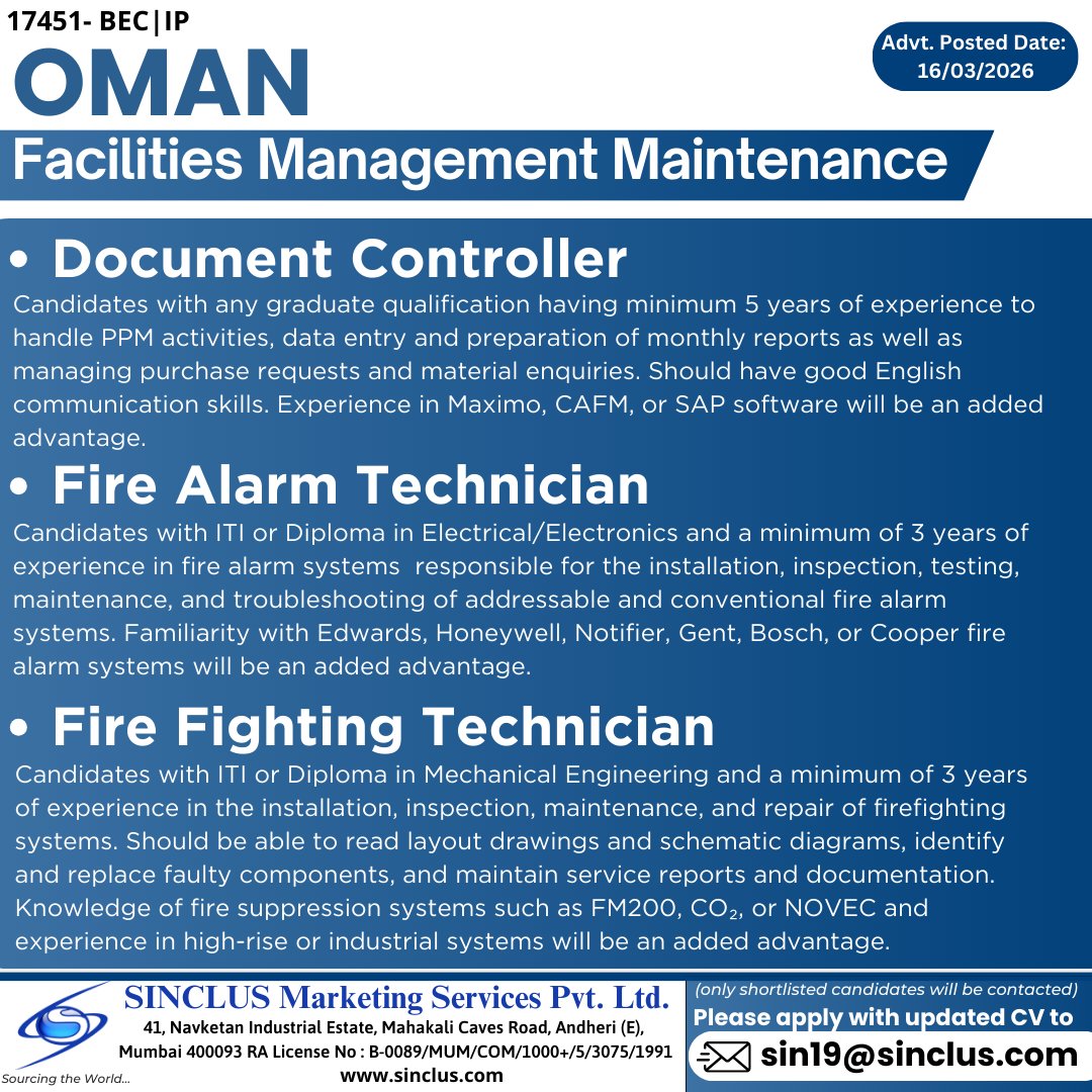Urgent Hiring for Oman