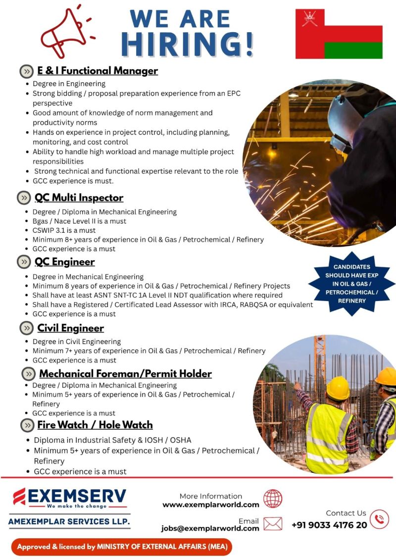 Urgent Hiring for Oman