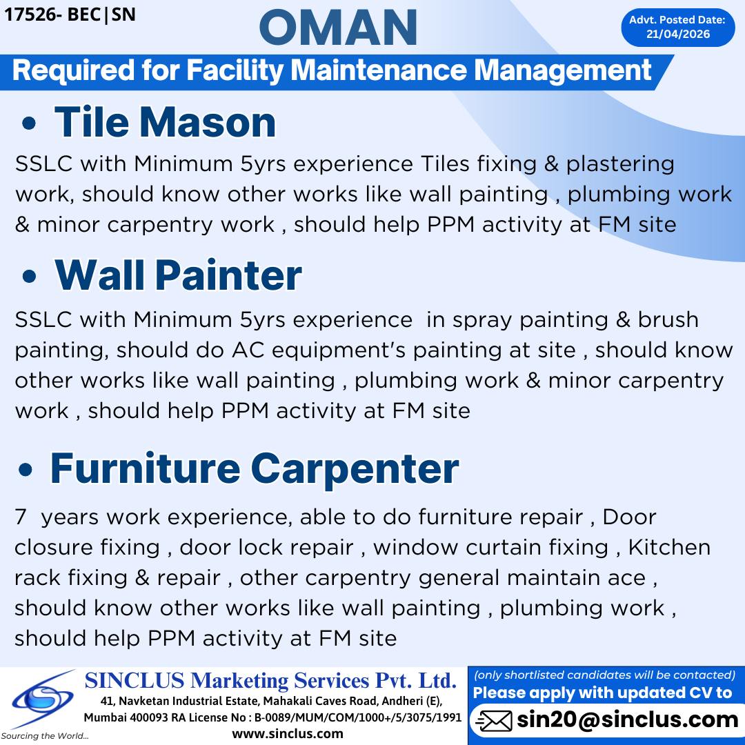 Urgent Hiring for Oman