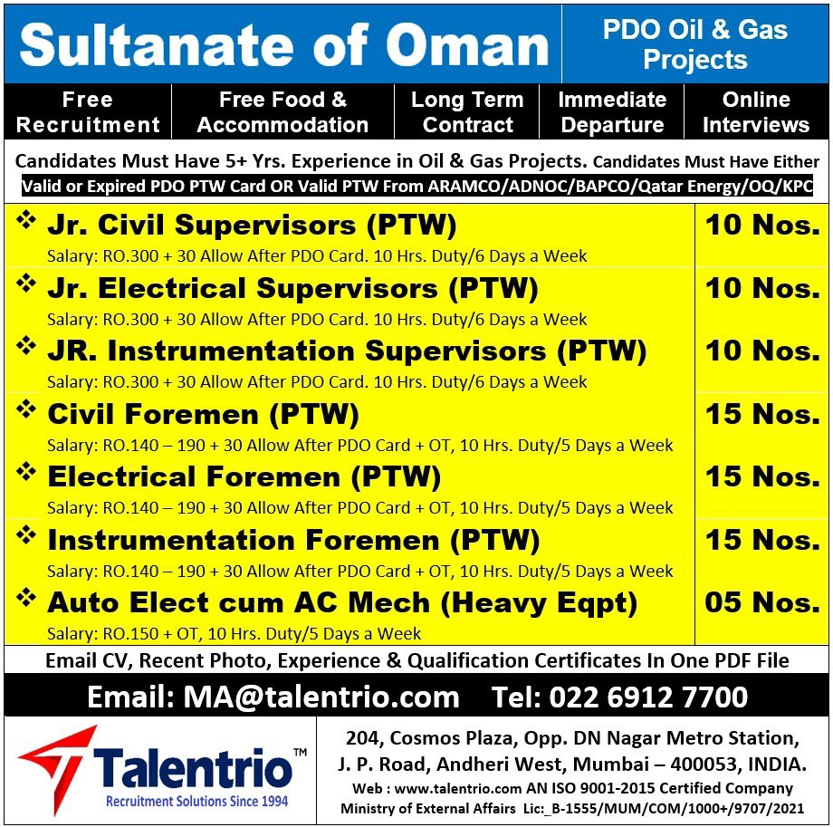 Urgent Hiring for Oman