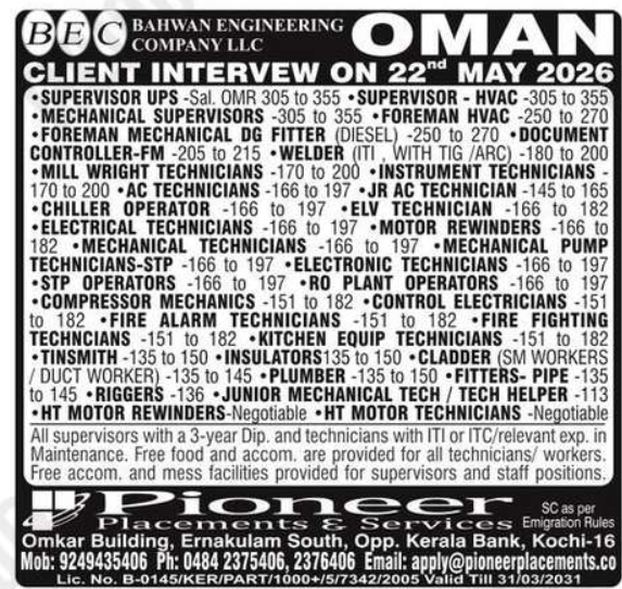 Urgent Hiring for Oman