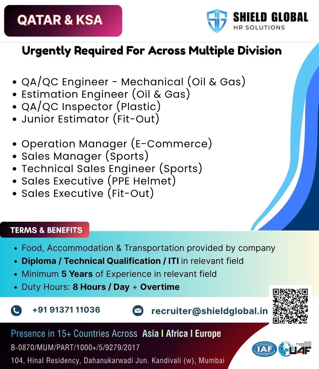 Urgent Hiring for Qatar & KSA