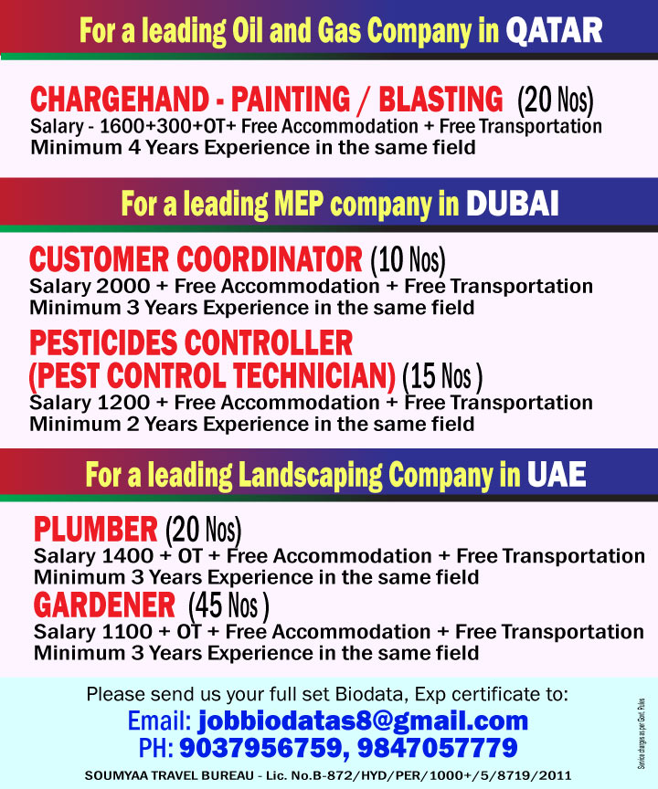 Urgent Hiring for Qatar & UAE