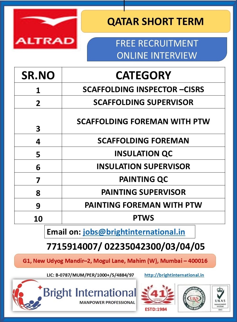 Urgent Hiring for Qatar