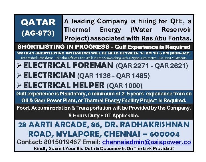 Urgent Hiring for Qatar