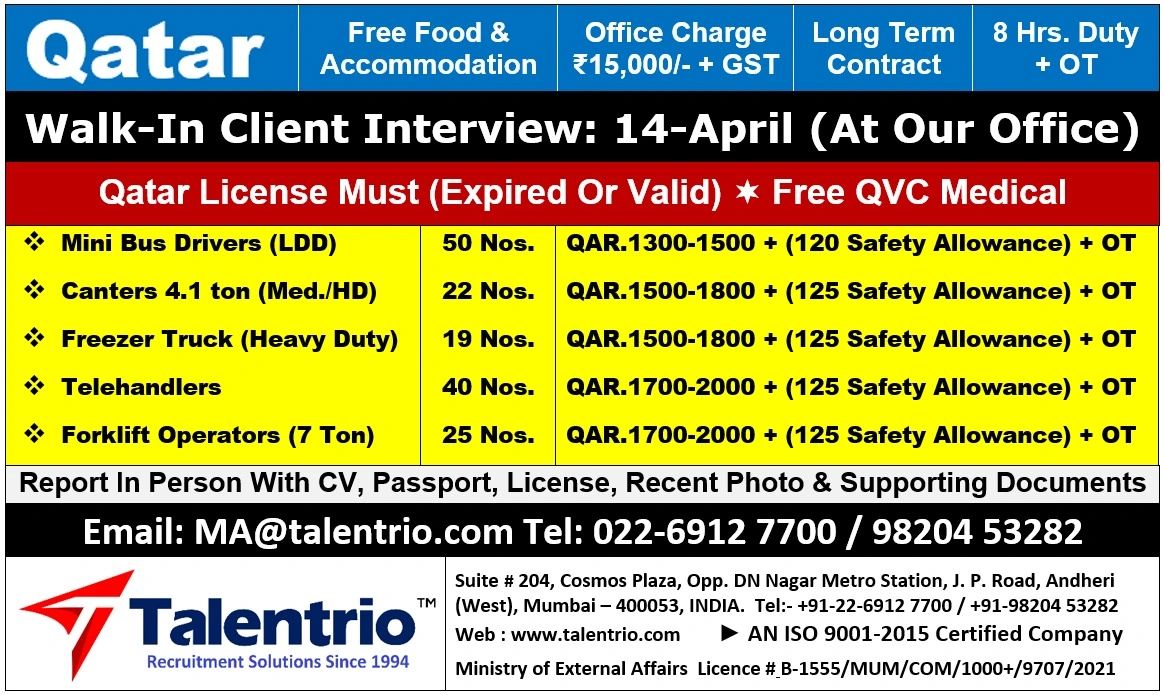 Urgent Hiring for Qatar
