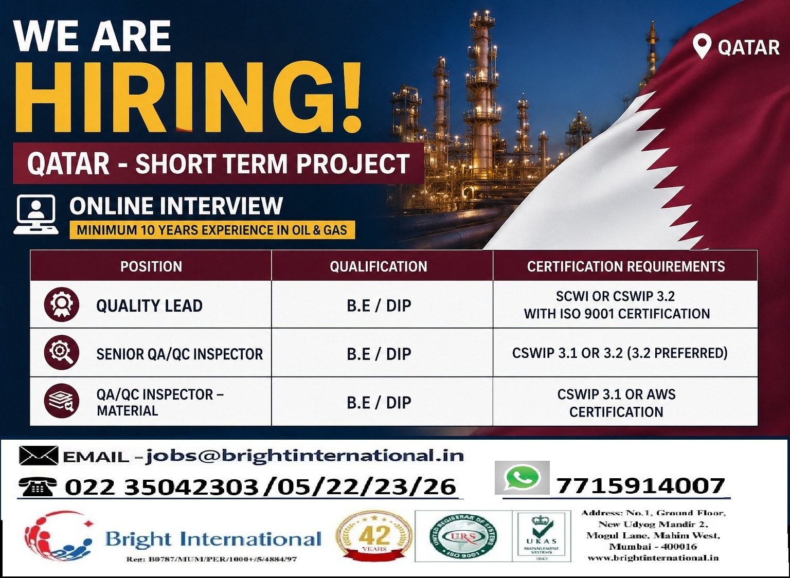 Urgent Hiring for Qatar