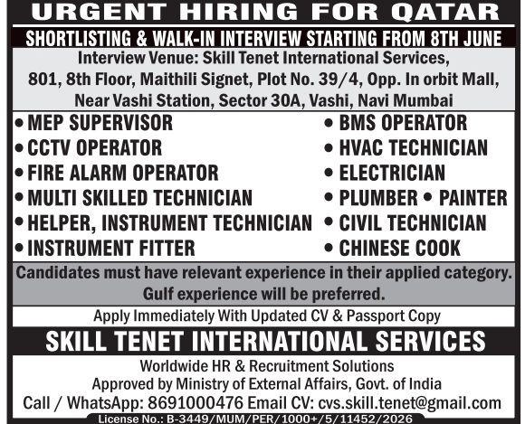 Urgent Hiring for Qatar