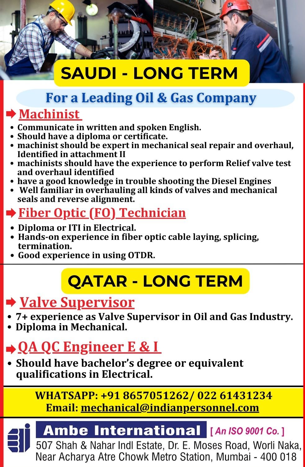Urgent Hiring for Saudi Arabia & Qatar