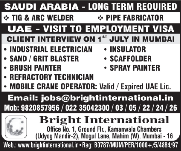 Urgent Hiring for Saudi Arabia & UAE