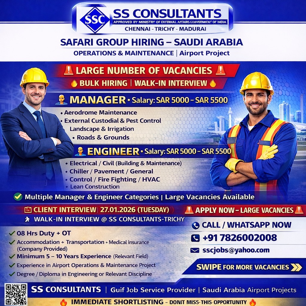 Urgent Hiring for Saudi Arabia
