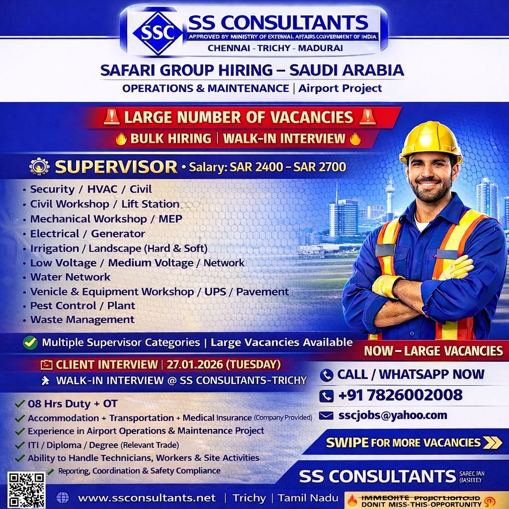 Urgent Hiring for Saudi Arabia