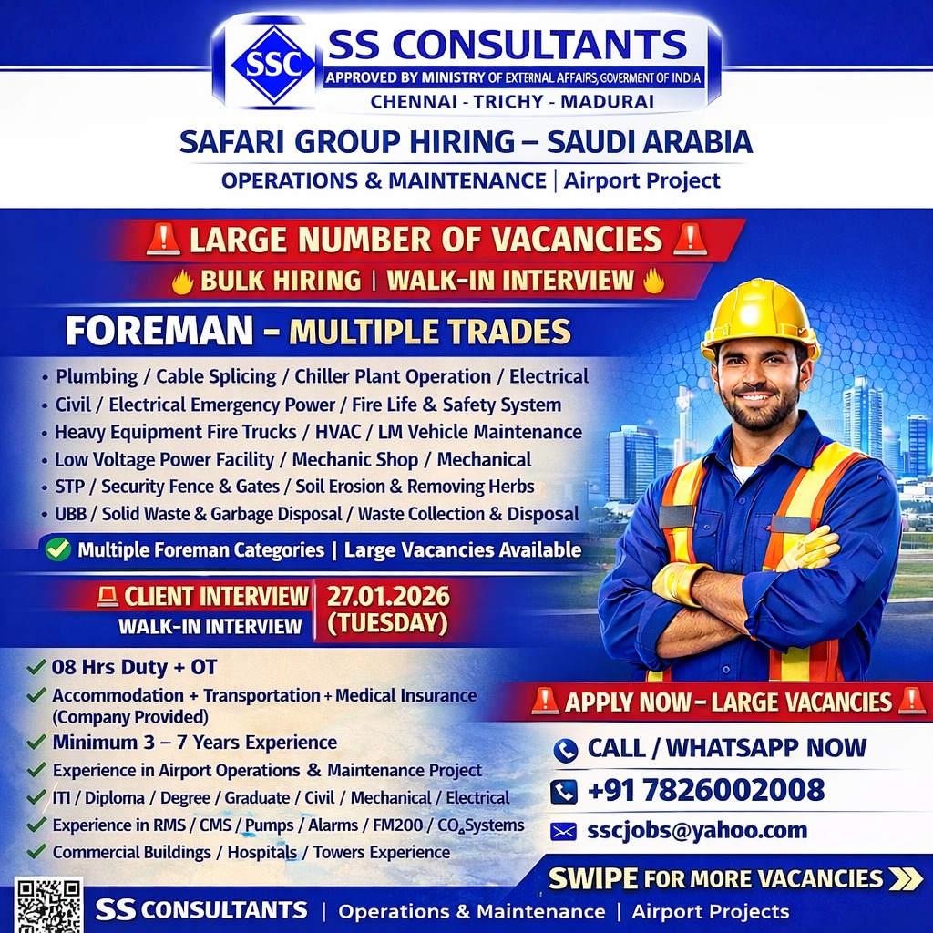 Urgent Hiring for Saudi Arabia
