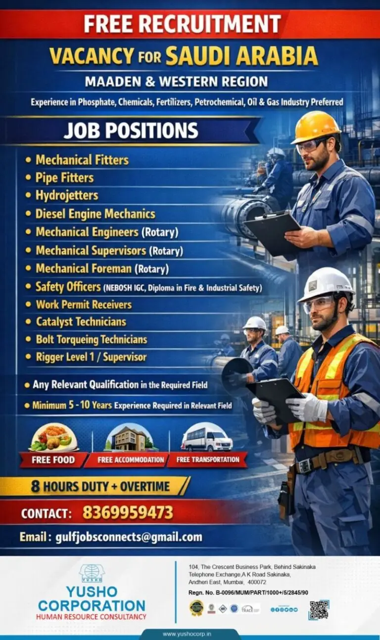 Urgent Hiring for Saudi Arabia