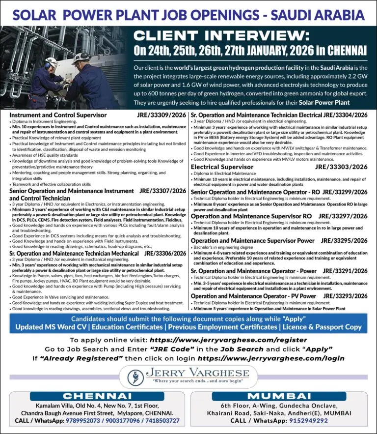 Urgent Hiring for Saudi Arabia