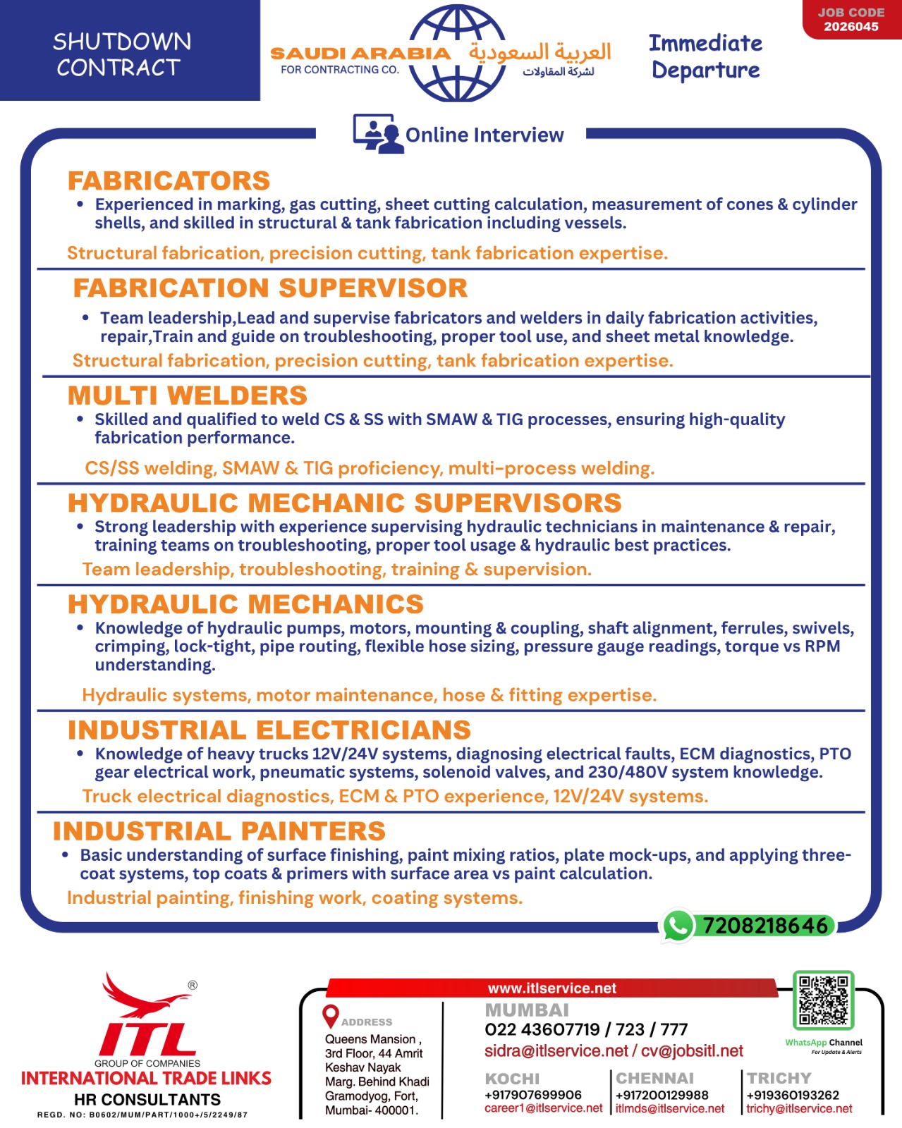 Urgent Hiring for Saudi Arabia