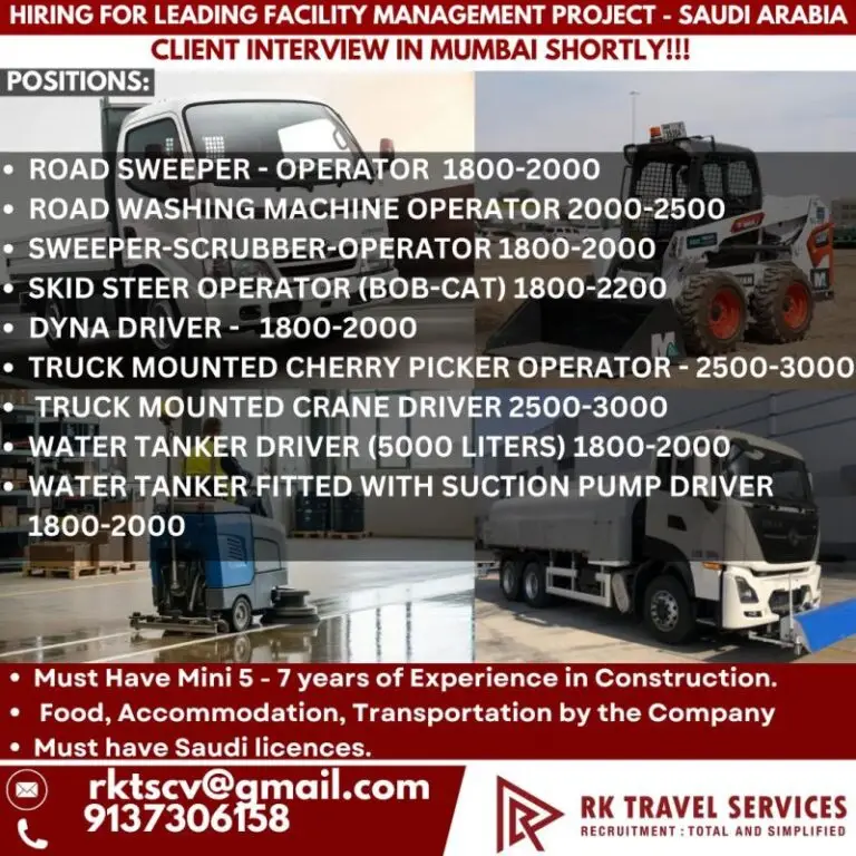 Urgent Hiring for Saudi Arabia