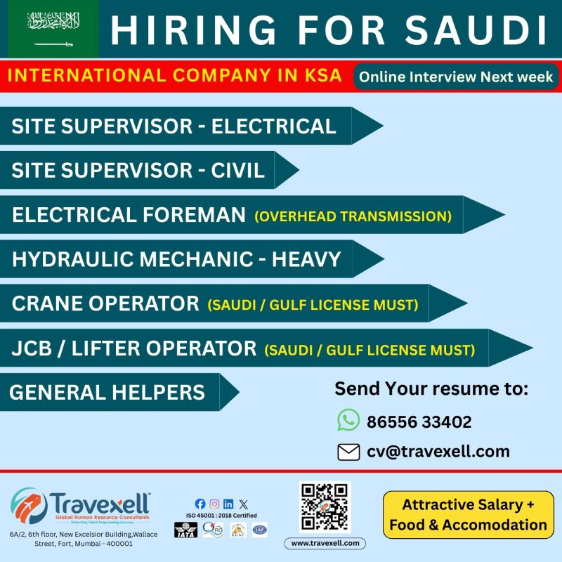 Urgent Hiring for Saudi Arabia