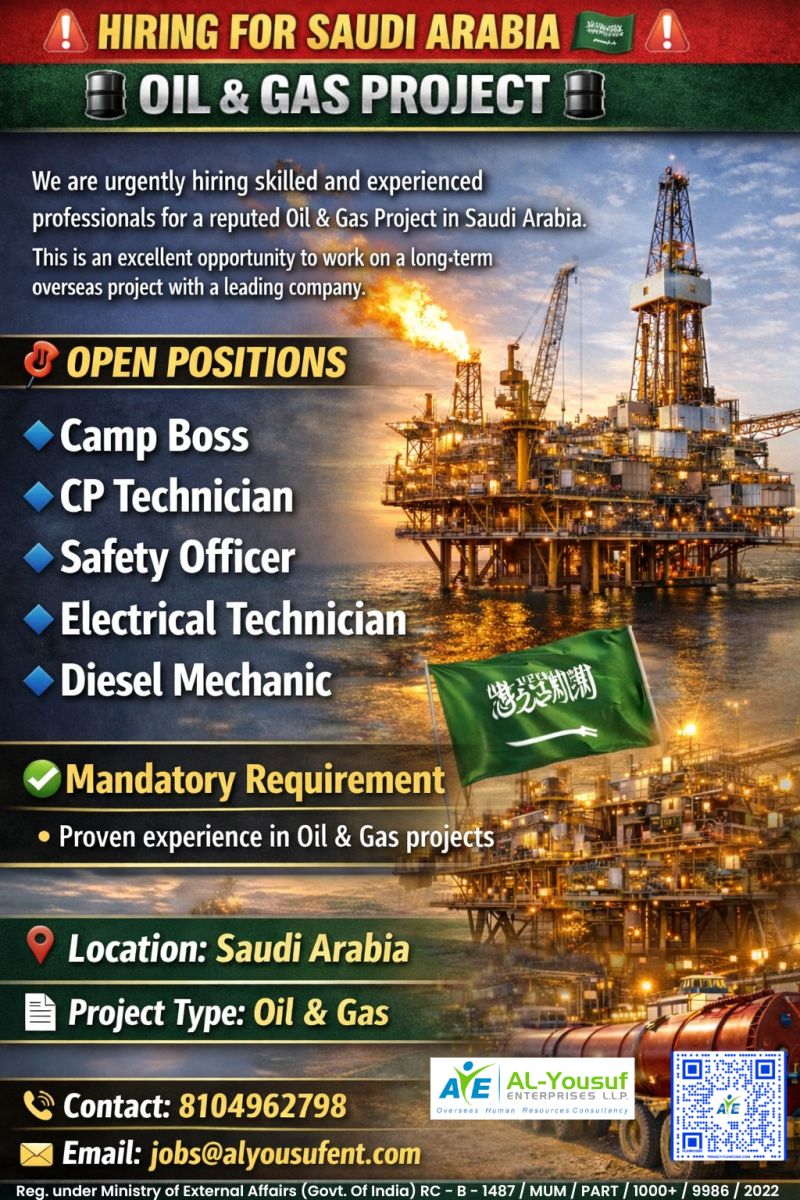 Urgent Hiring For Saudi Arabia