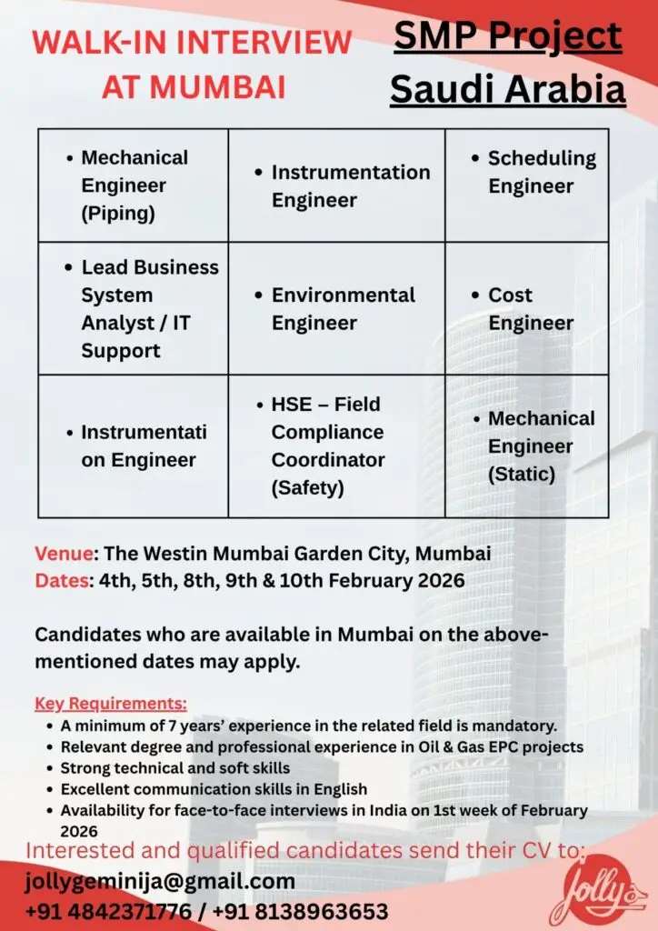 Urgent Hiring for Saudi Arabia