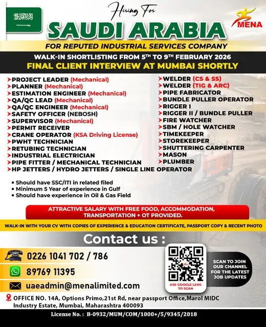 Urgent Hiring for Saudi Arabia