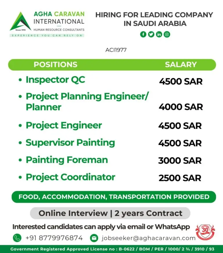 Urgent Hiring for Saudi Arabia