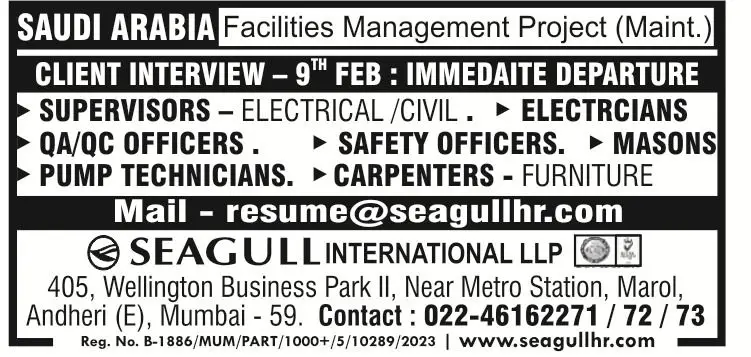 Urgent Hiring for Saudi Arabia