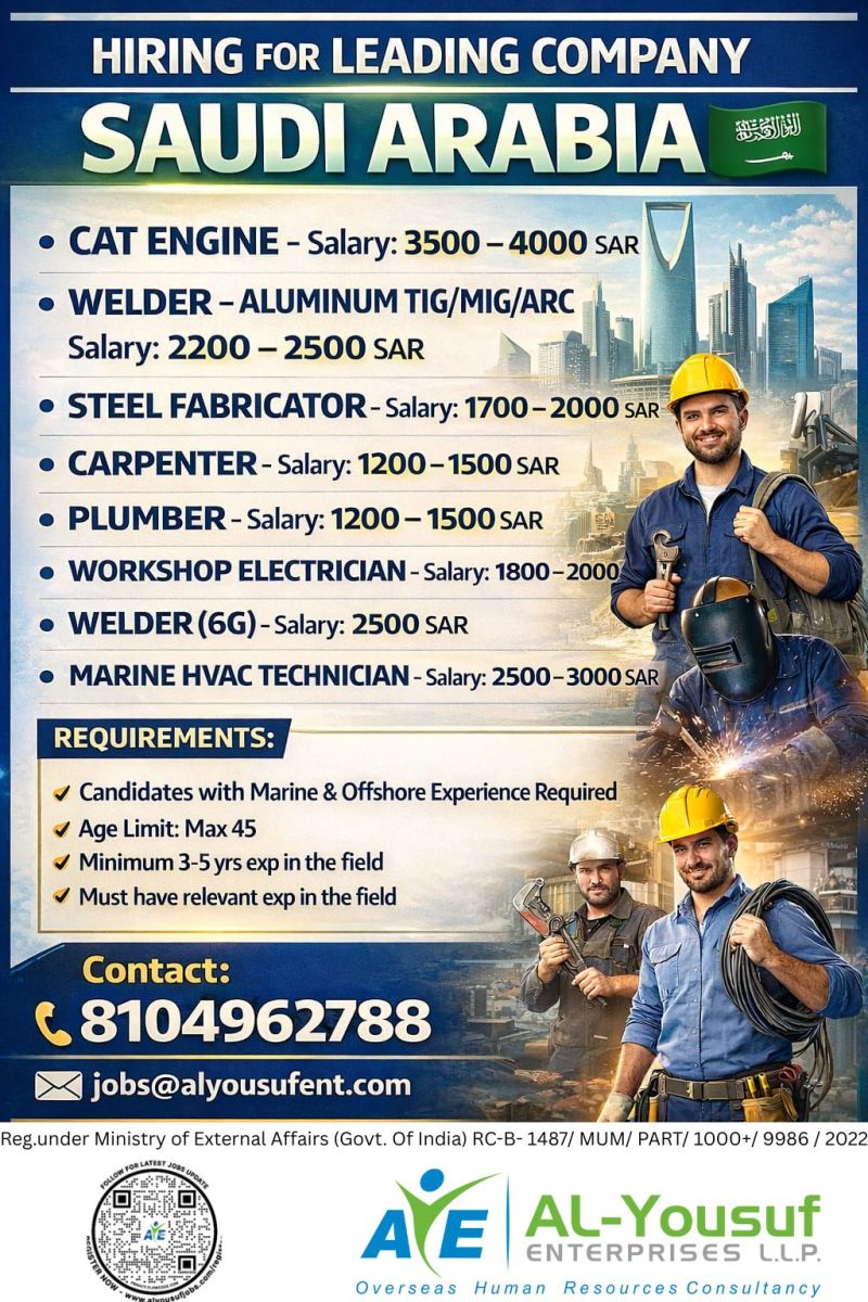 Urgent Hiring for Saudi Arabia