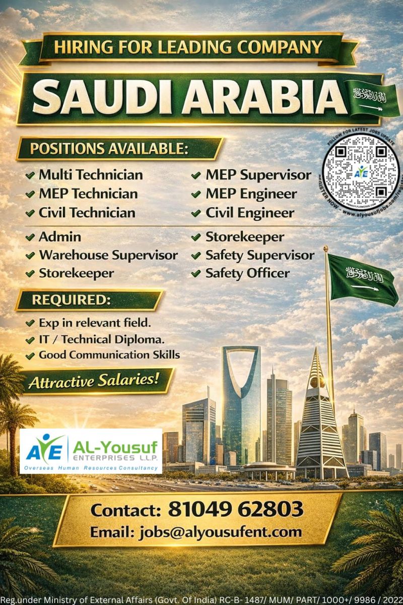Urgent Hiring for Saudi Arabia