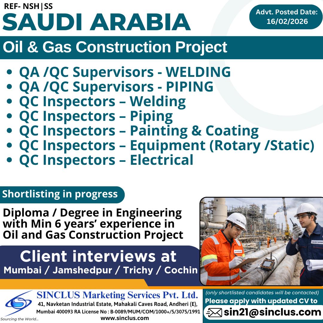 Urgent Hiring for Saudi Arabia