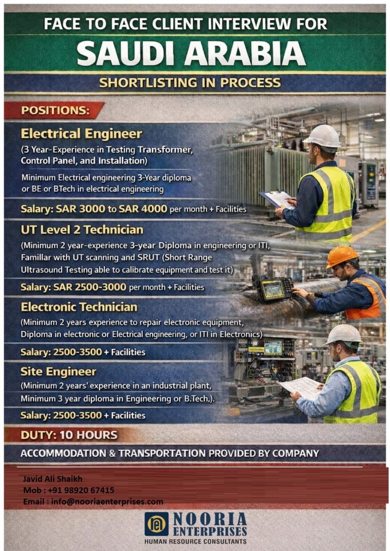 Urgent Hiring for Saudi Arabia