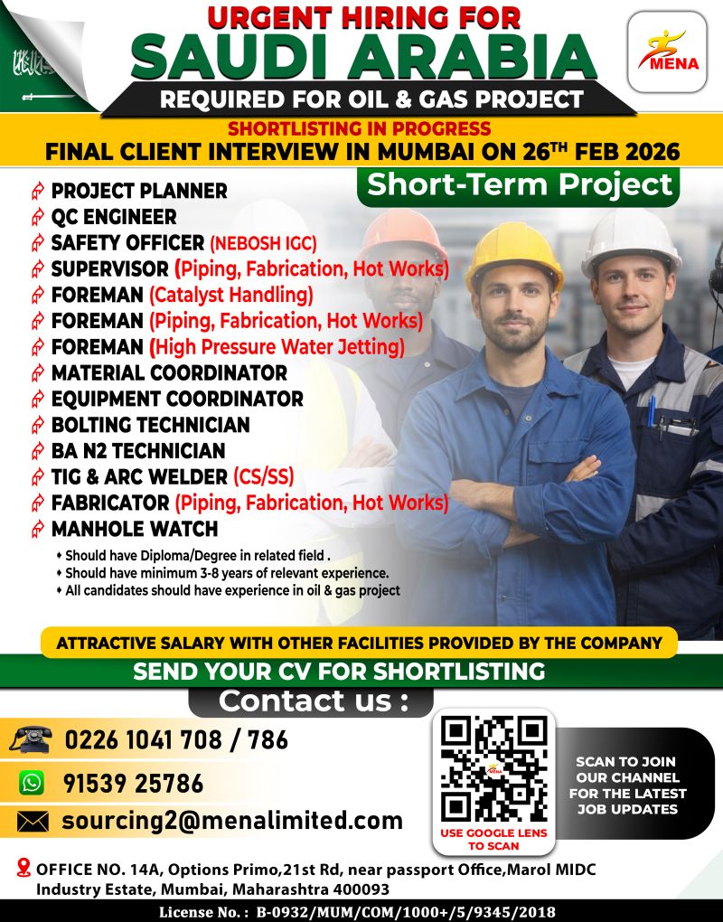 Urgent Hiring for Saudi Arabia