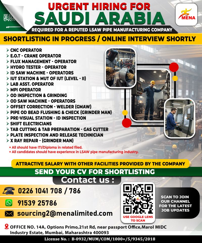 Urgent Hiring for Saudi Arabia
