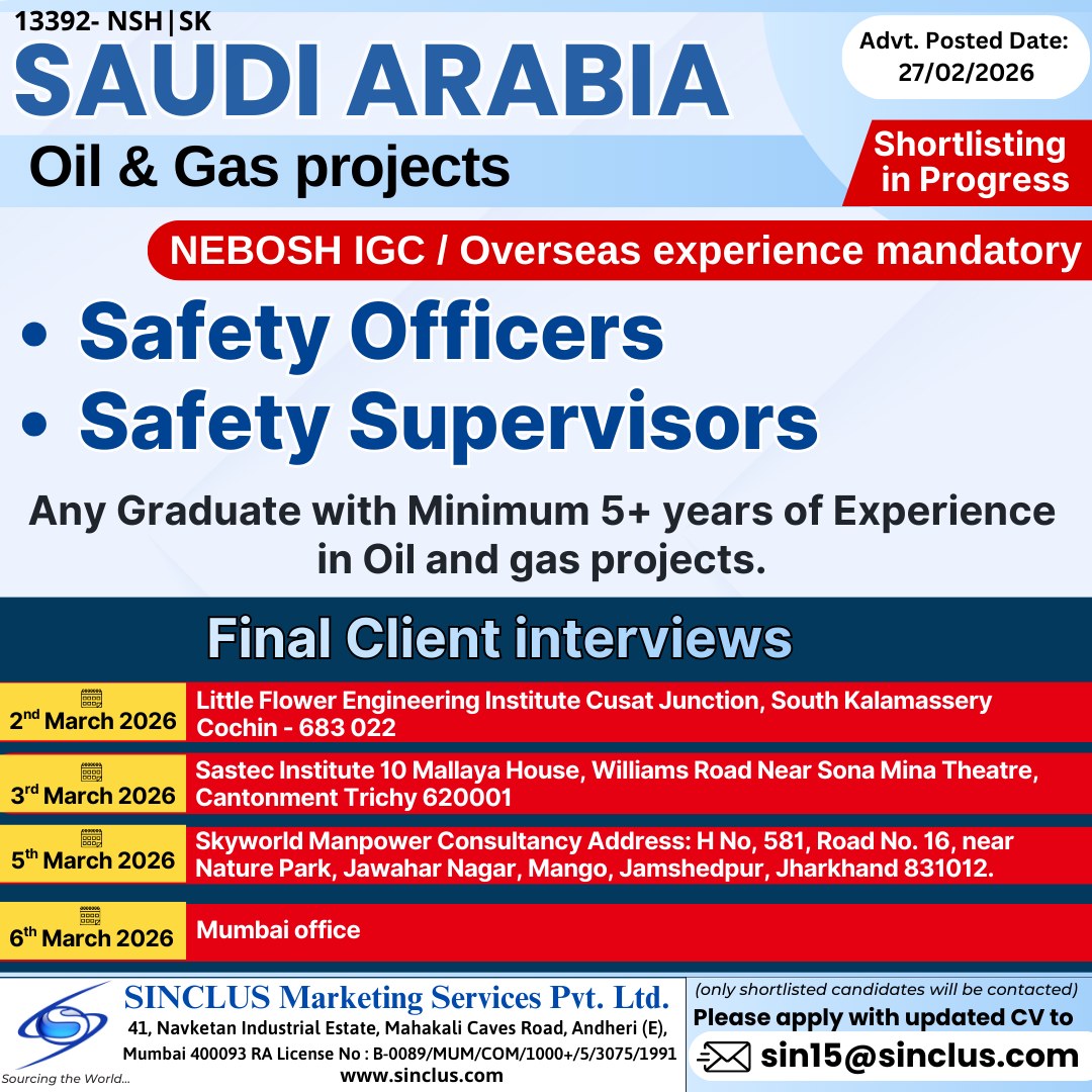 Urgent Hiring for Saudi Arabia