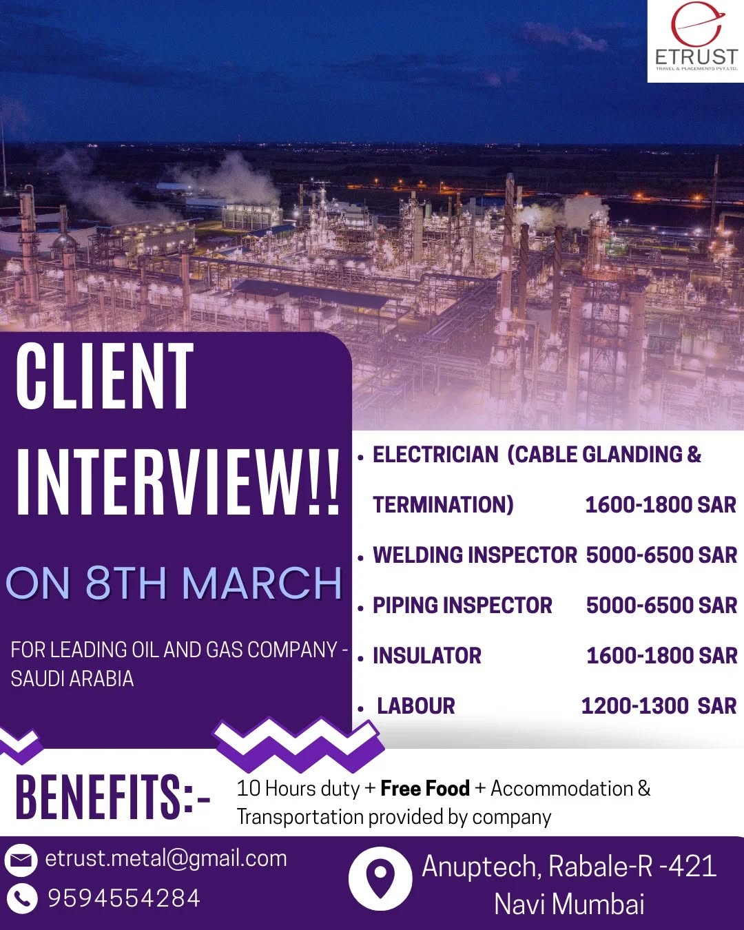 Urgent Hiring for Saudi Arabia